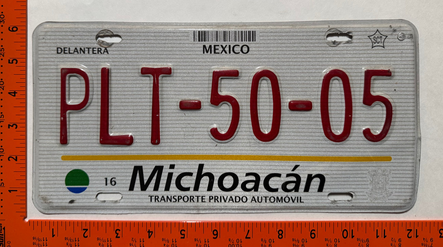 2003-2006 Michoacan, Mexico #PLT-50-05 Passenger License Plate