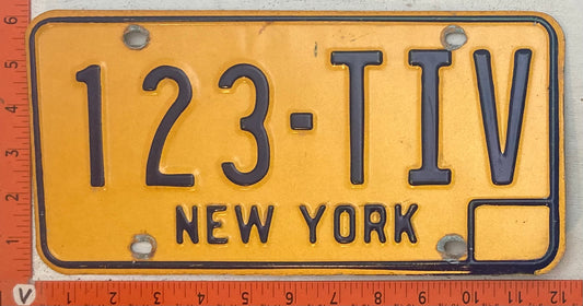 Undated New York #123-TIV Passenger License Plate