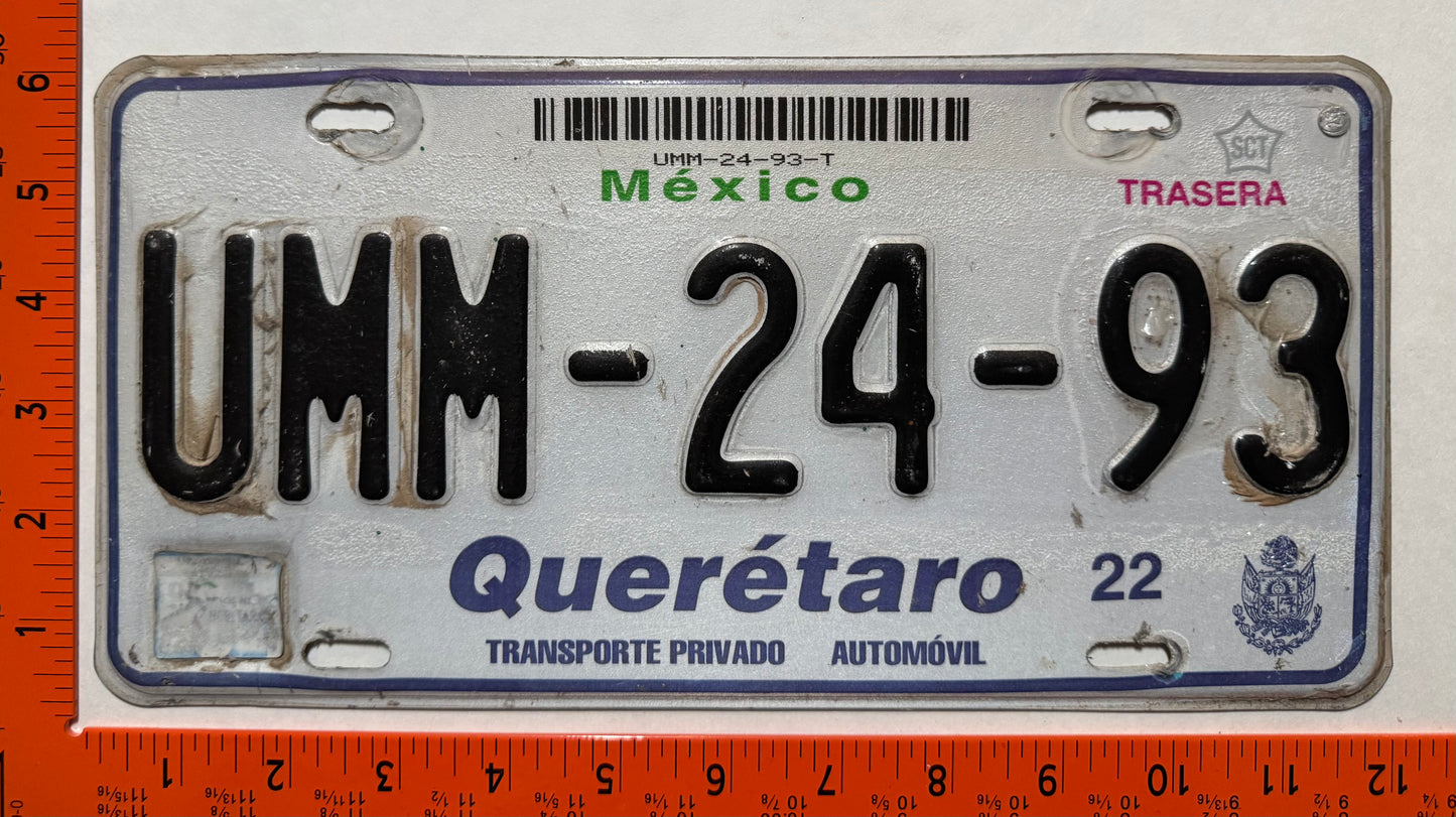 2002-2004 Queretaro, Mexico #UMM-24-93 Passenger License Plate