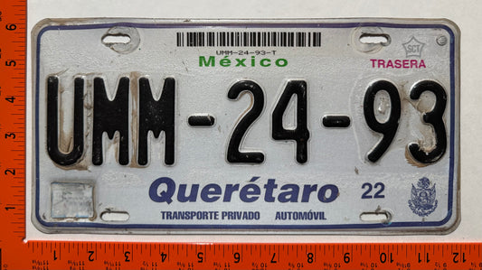 2002-2004 Queretaro, Mexico #UMM-24-93 Passenger License Plate