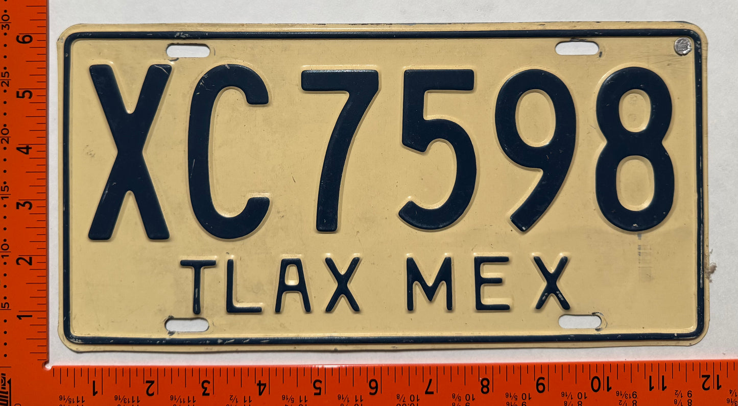1986-1991 Tlaxcala, Mexico #XC7598 Truck License Plate