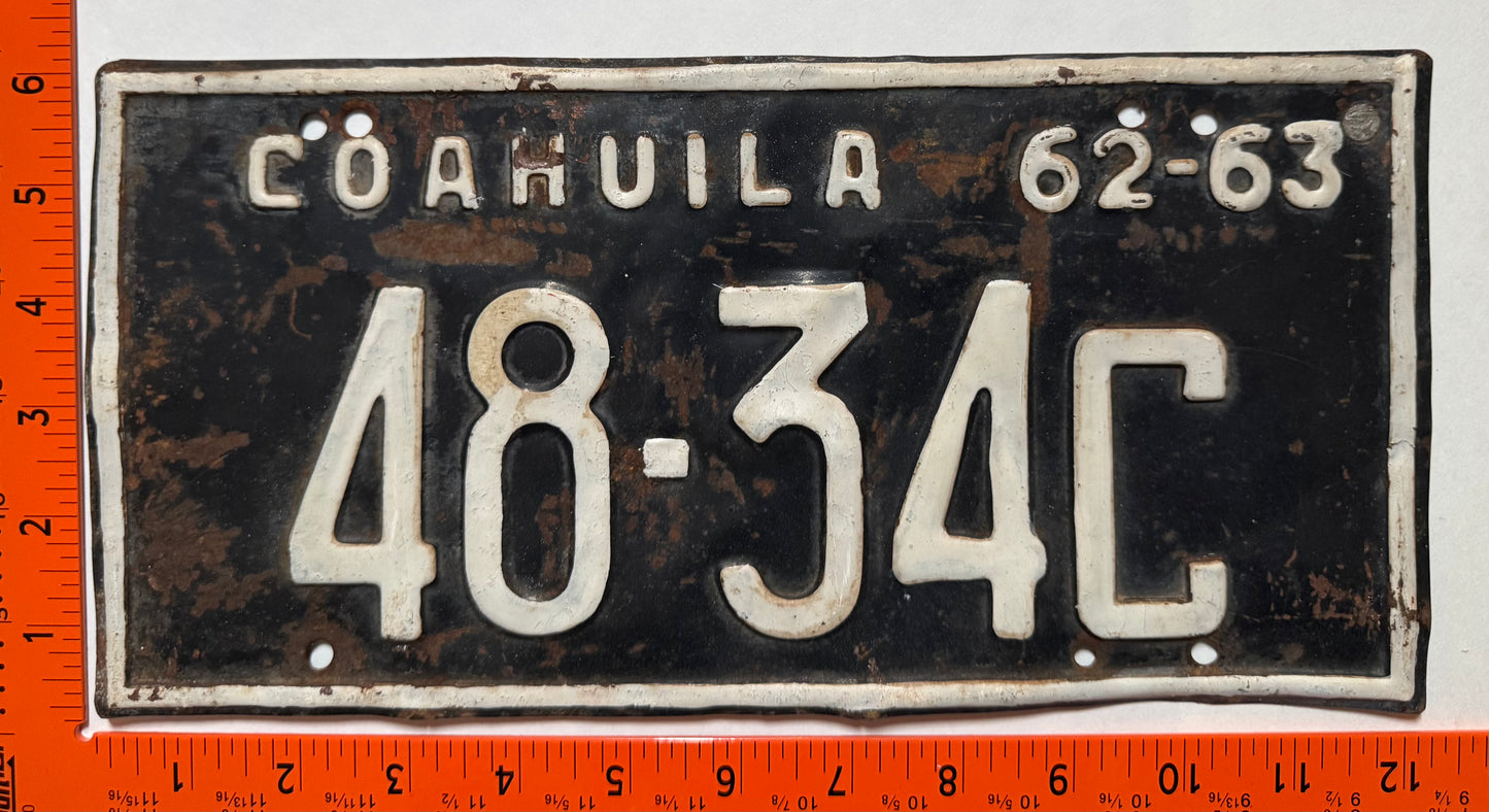 1962-1963 Coahuila, Mexico #48-34C Passenger License Plate