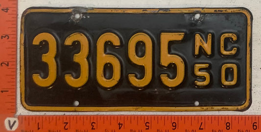 1950 North Carolina #33695 Motorcycle License Plate