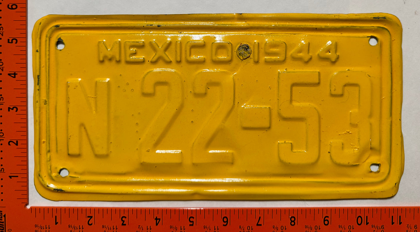 1944 Nayarit, Mexico #N 22-53 Passenger License Plate (repaint)
