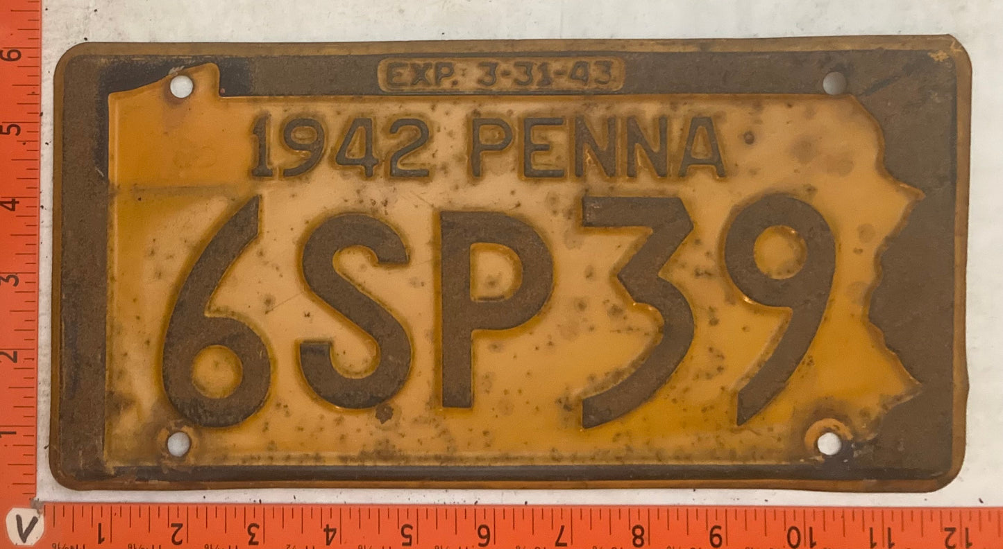 1942 Pennsylvania #6SP39 Passenger License Plate