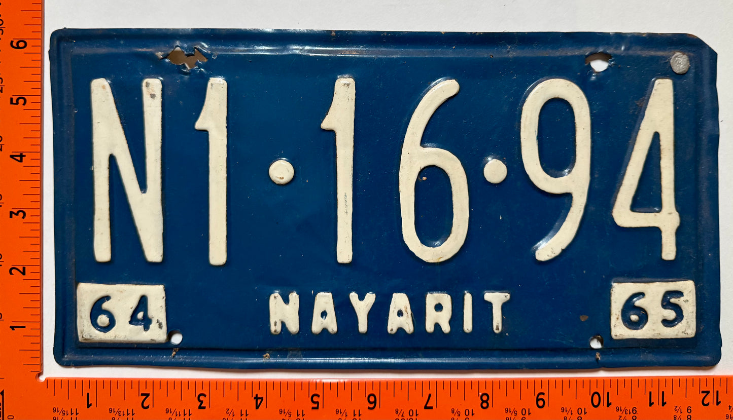 1964-1965 Nayarit, Mexico #N1-16-94 Truck License Plate (repaint)