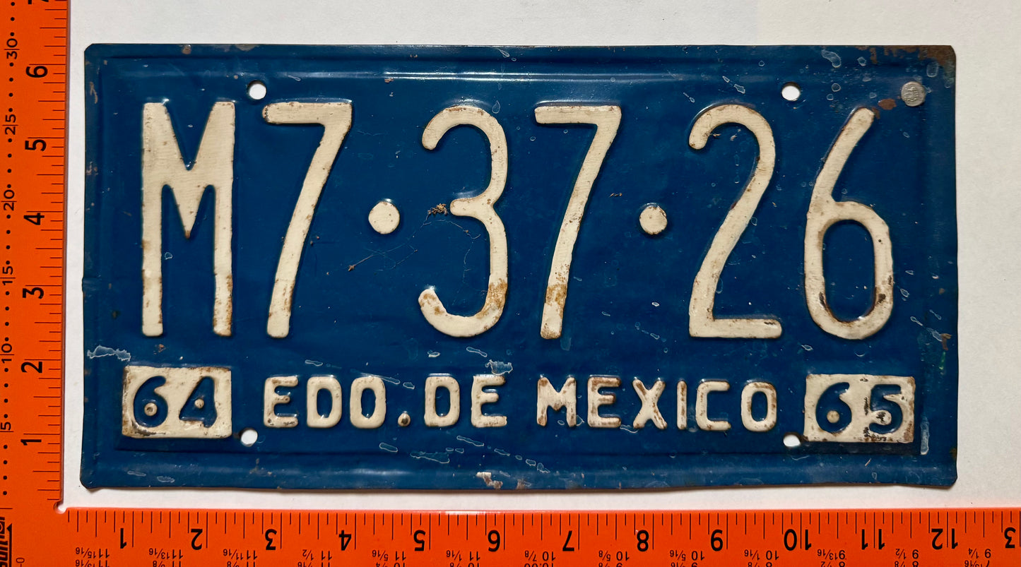 1964-1965 Estado de Mexico, Mexico #M7-37-26 Truck License Plate