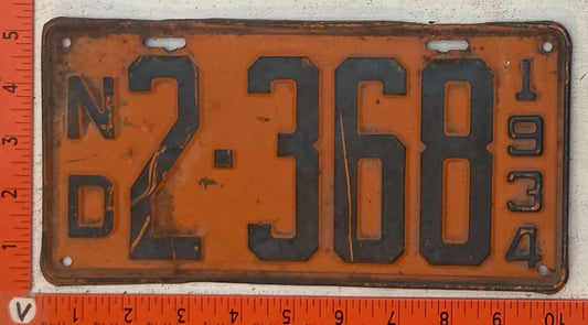 1934 North Dakota #2-368 Passenger License Plate