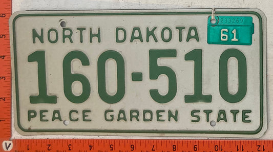 1961 North Dakota #160-510 Passenger License Plate