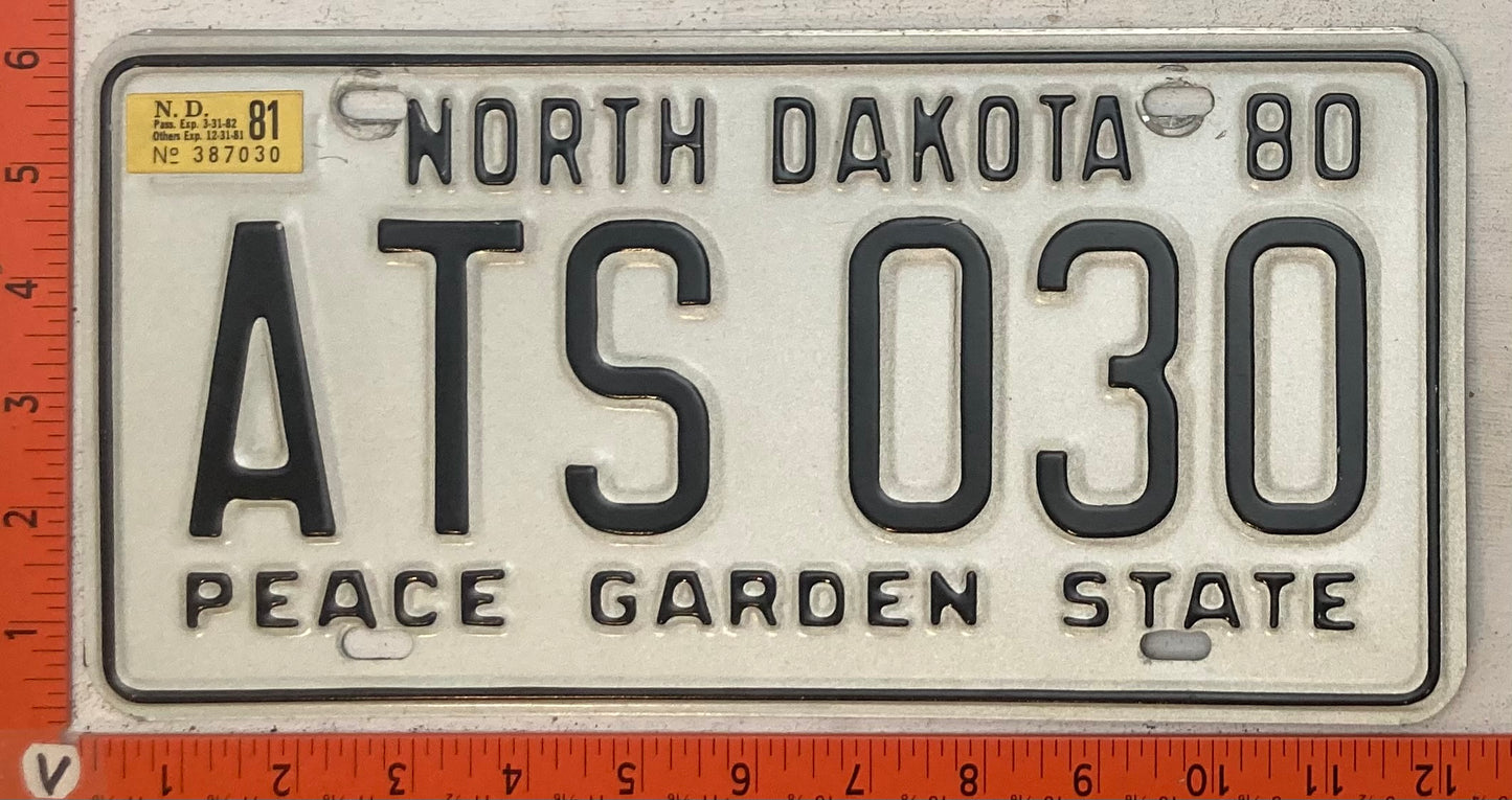 1981 North Dakota #ATS 030 Passenger License Plate