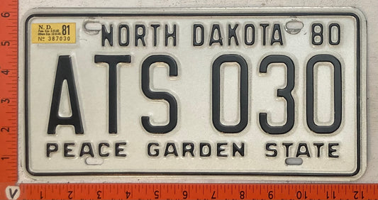 1981 North Dakota #ATS 030 Passenger License Plate