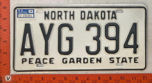 1983 North Dakota #AYG 394 Passenger License Plate