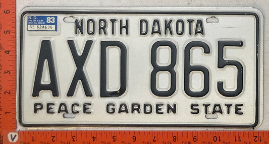 1983 North Dakota #AXD 865 Passenger License Plate