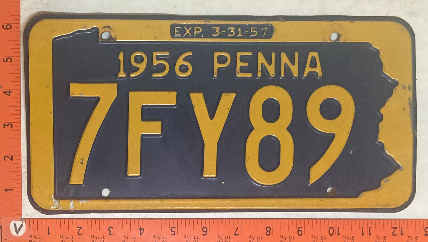 1956 Pennsylvania #7FY89 Passenger License Plate