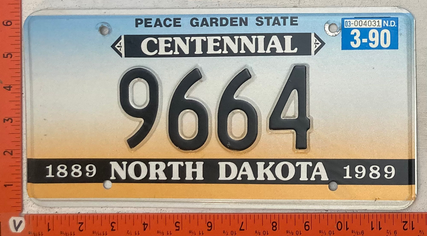 1990 North Dakota #9664 Passenger License Plate