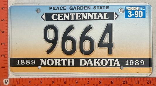 1990 North Dakota #9664 Passenger License Plate