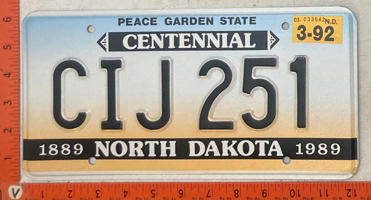 1992 North Dakota #CIJ 251 Passenger License Plate