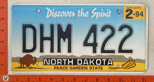 1994 North Dakota #DHM 422 Passenger License Plate