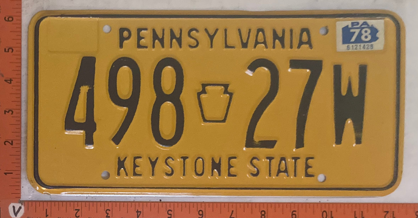 1978 Pennsylvania #498 27W Passenger License Plate