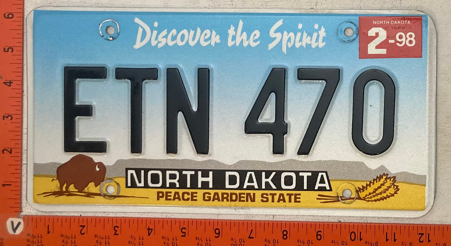 1998 North Dakota #ETN 470 Passenger License Plate