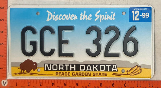 1999 North Dakota #GCE 326 Passenger License Plate