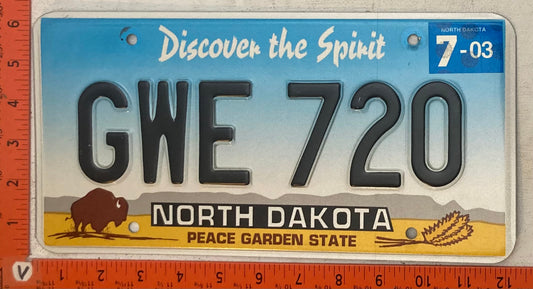2003 North Dakota #GWE 720 Passenger License Plate