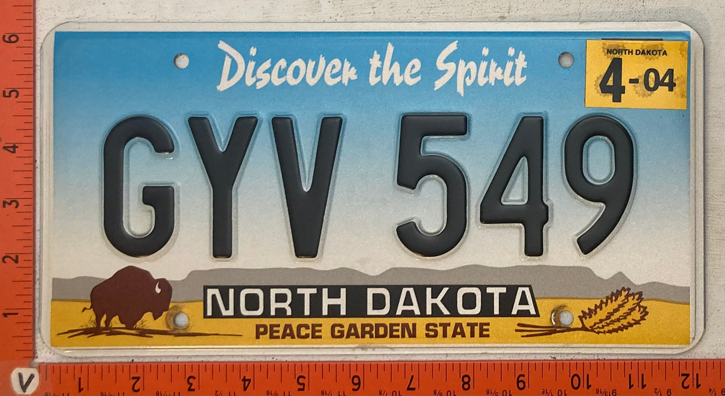 2004 North Dakota #GYV 549 Passenger License Plate
