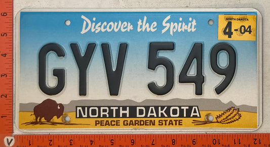 2004 North Dakota #GYV 549 Passenger License Plate