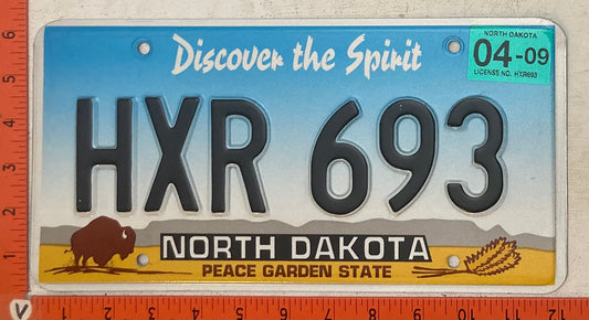 2009 North Dakota #HXR 693 Passenger License Plate