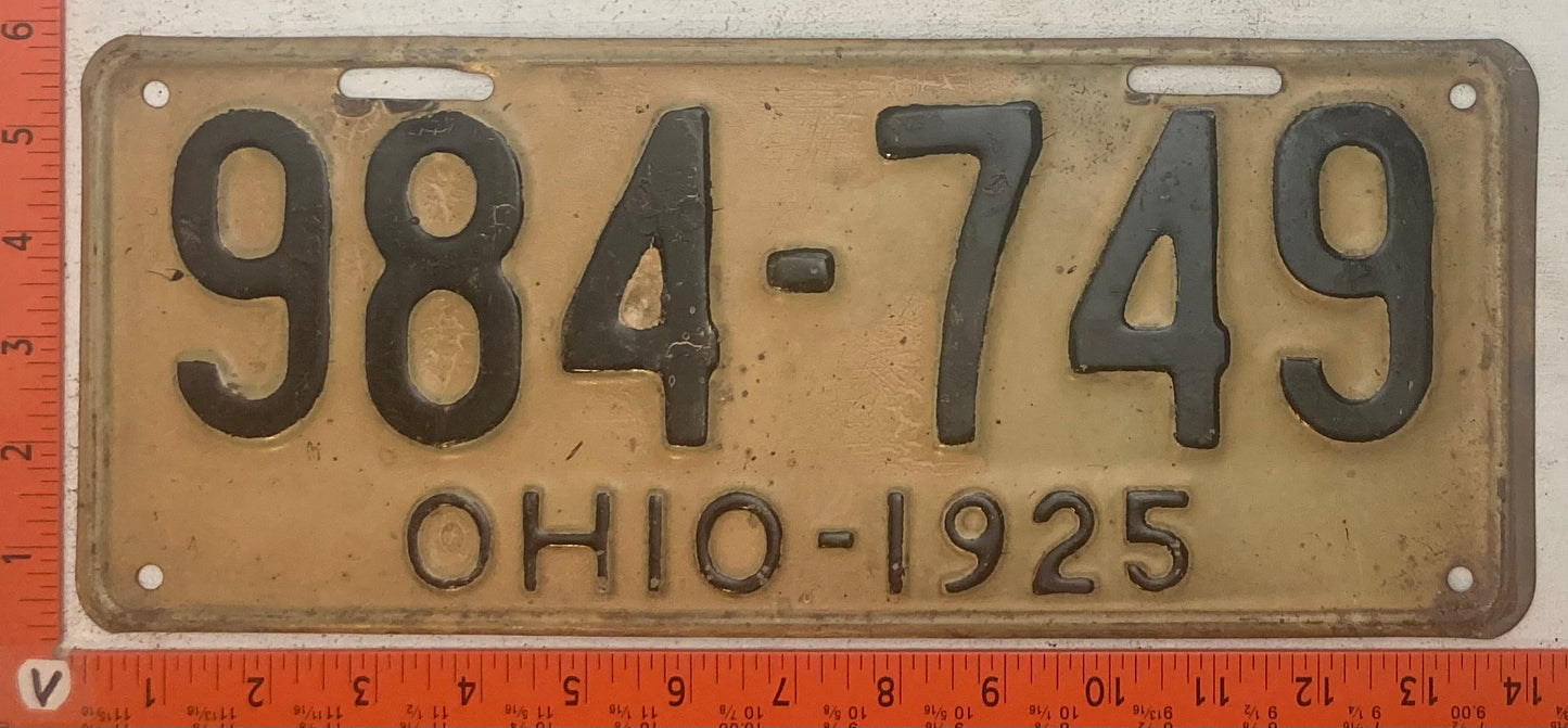 1925 Ohio #984 749 Passenger License Plate