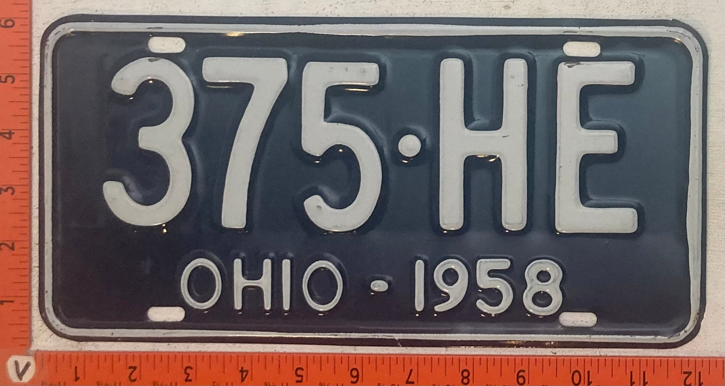 1958 Ohio #375-HE Passenger License Plate