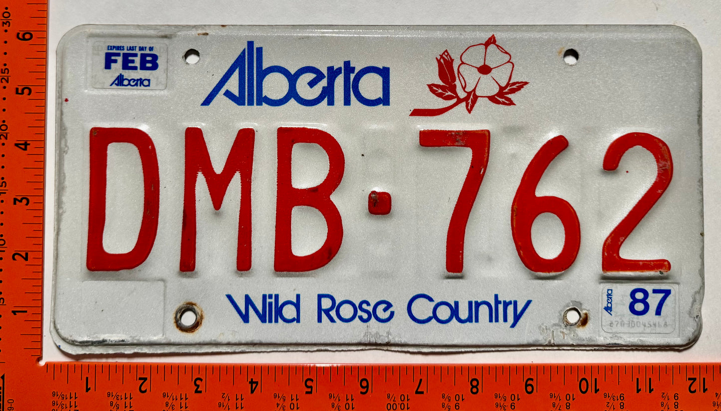 1987 Alberta #DMB 762 Passenger License Plate