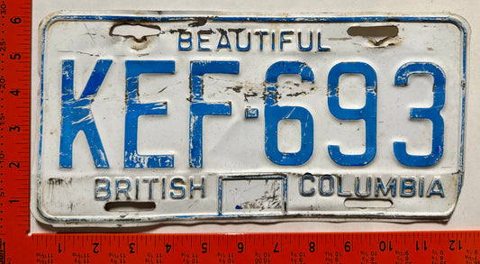 1970 base British Columbia #KEF-693 Passenger License Plate