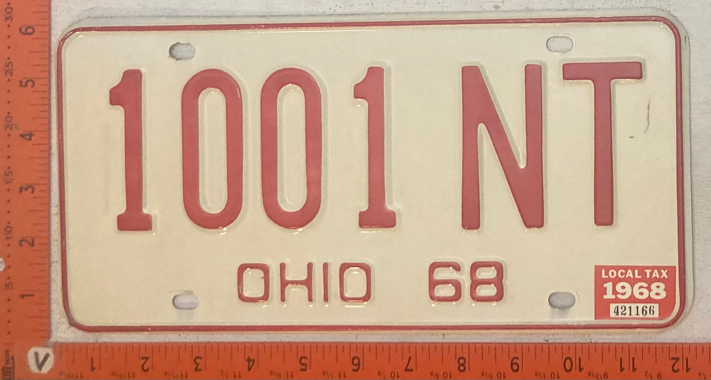 1968 Ohio #1001 NT Passenger License Plate