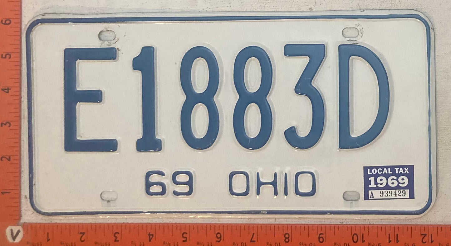 1969 Ohio #E1883D Passenger License Plate