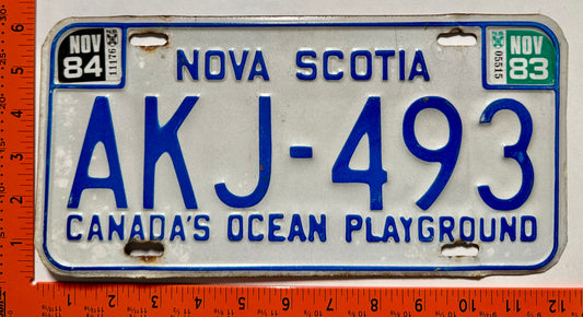 1983/1984 Nova Scotia #AKJ-493 Passenger License Plate