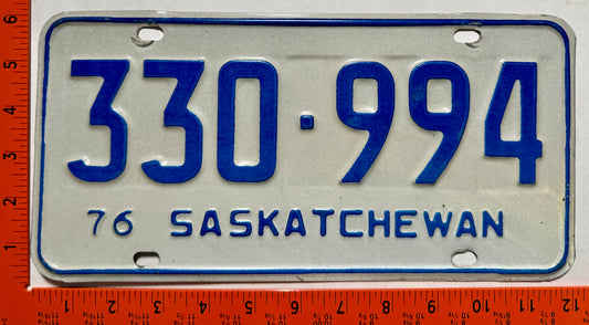 1976 Saskatchewan #330-994 Passenger License Plate