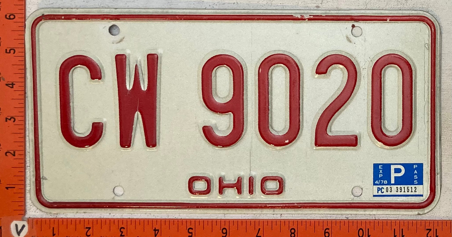 1978 Ohio #CW 9020 Passenger License Plate