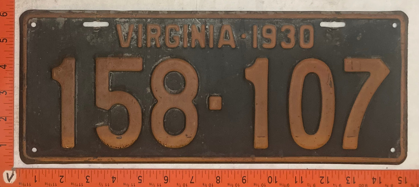 1930 Virginia #158-107 Passenger License Plate