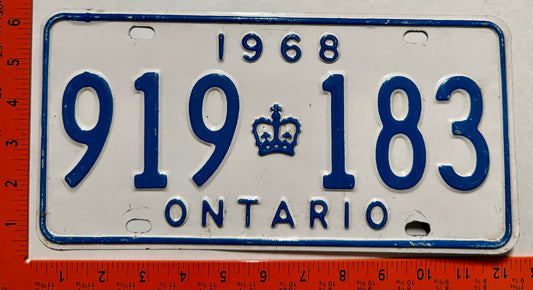 1968 Ontario #919 183 Passenger License Plate