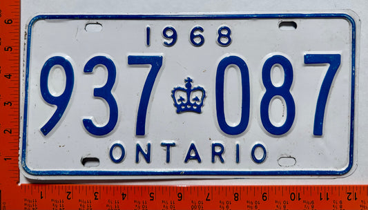 1968 Ontario #937 087 Passenger License Plate