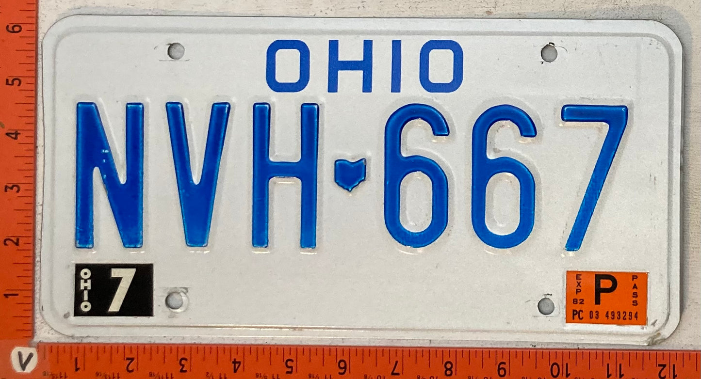 1982 Ohio #NVH-667 Passenger License Plate