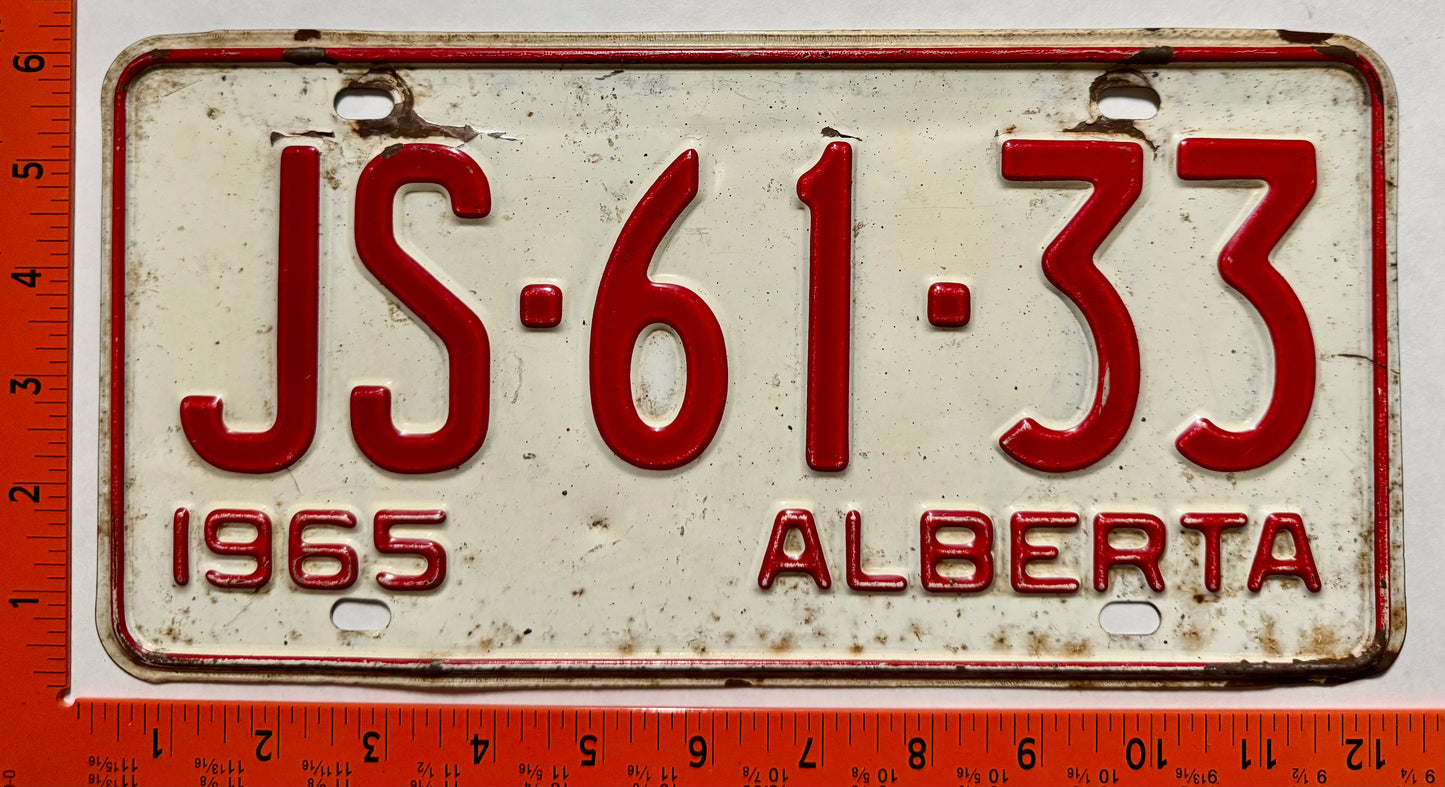 1965 Alberta #JS-61-33 Passenger License Plate