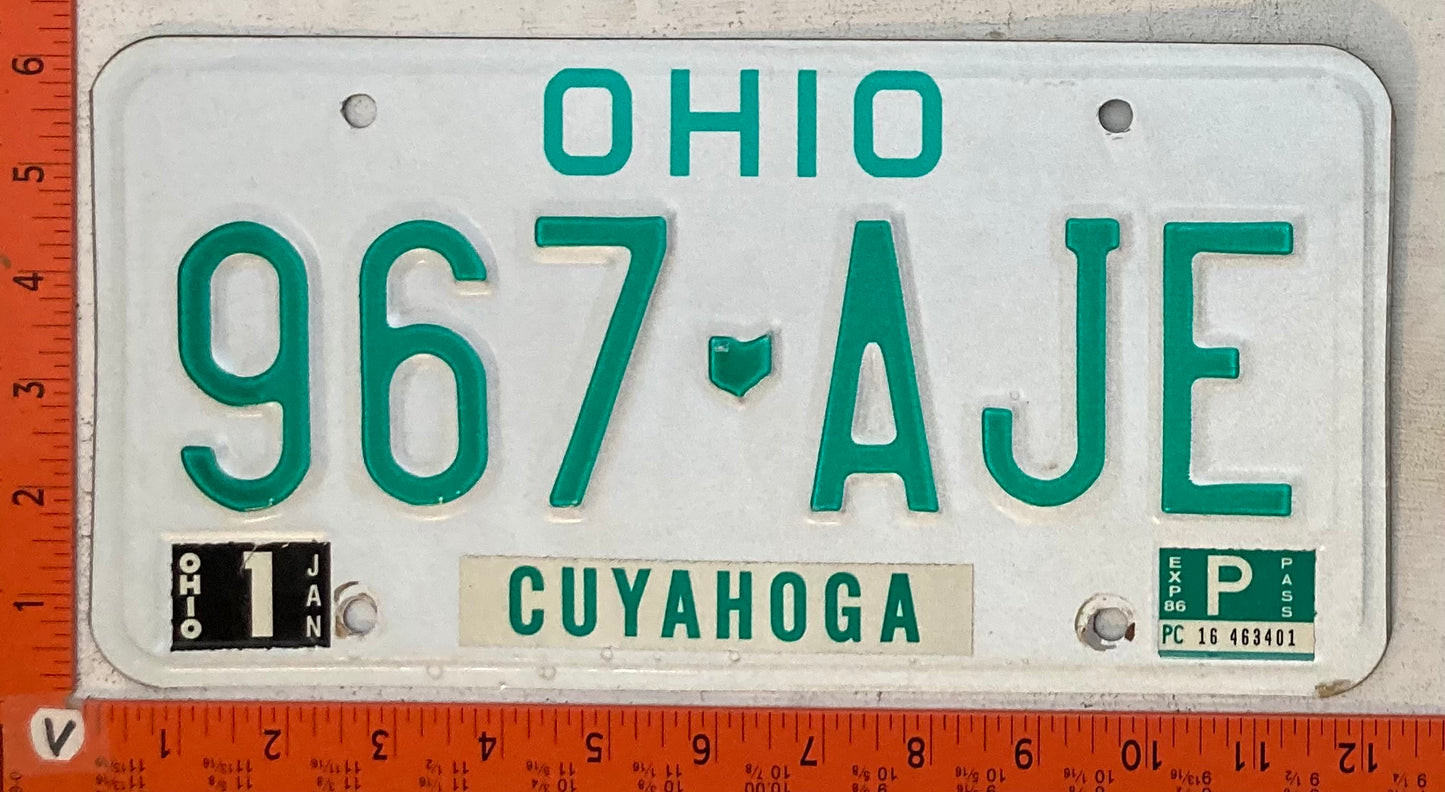 1986 Ohio #967-AJE Passenger License Plate