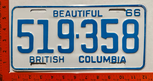 1966 British Columbia #519-358 Passenger License Plate