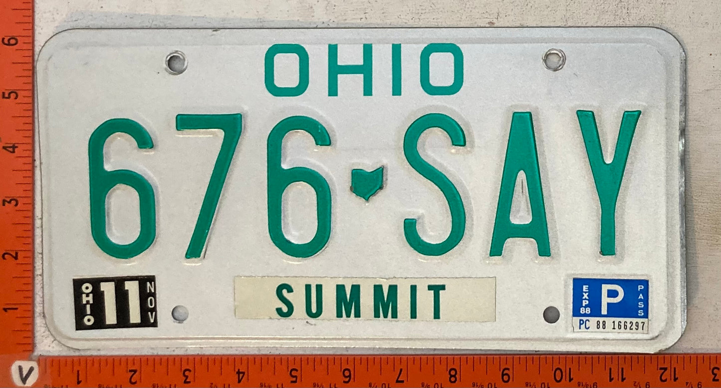 1988 Ohio #676-SAY Passenger License Plate