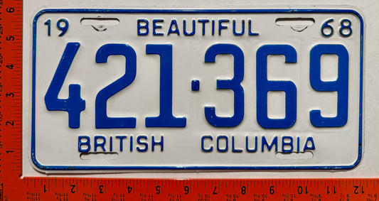 1968 British Columbia #421-369 Passenger License Plate