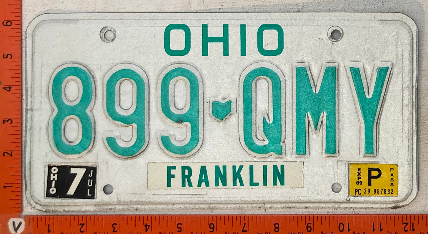 1989 Ohio #899-QMY Passenger License Plate