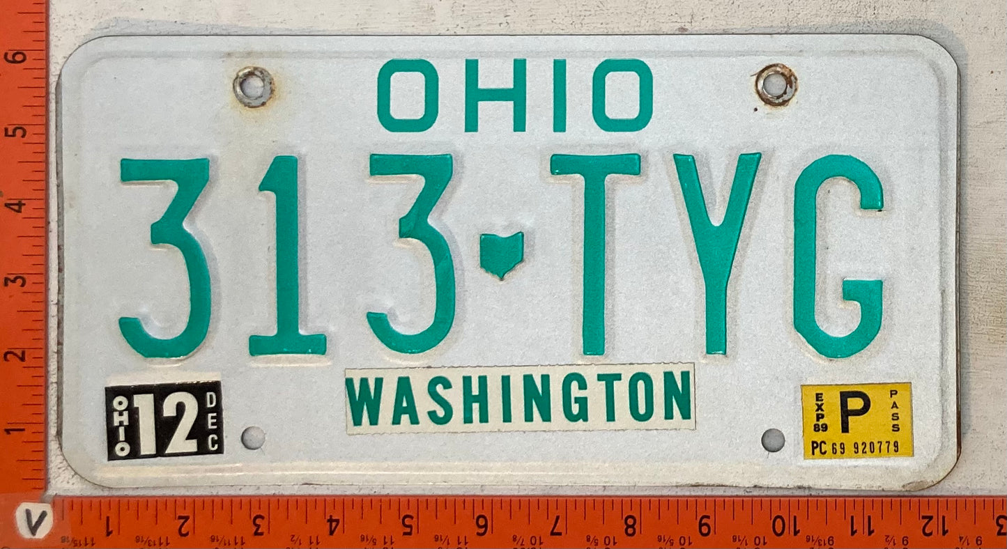 1989 Ohio #313-TYG Passenger License Plate