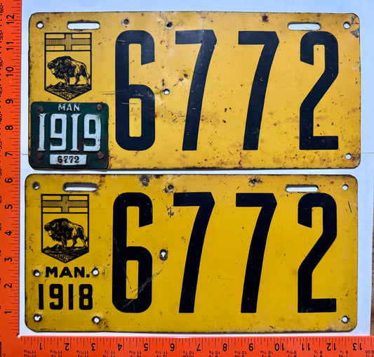 1918/1919 Manitoba #6772 Passenger License Plate Pair